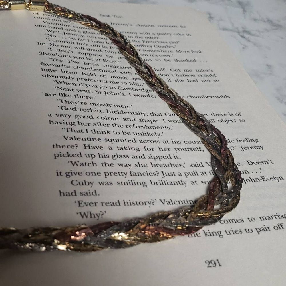 Tri Colored Chain Braided Overlay Necklace - Picture 3 of 6